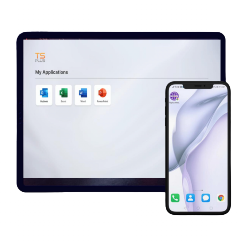 Acceso remoto con TSplus desde tablet y smartphone a aplicaciones como Outlook, Excel, Word y PowerPoint